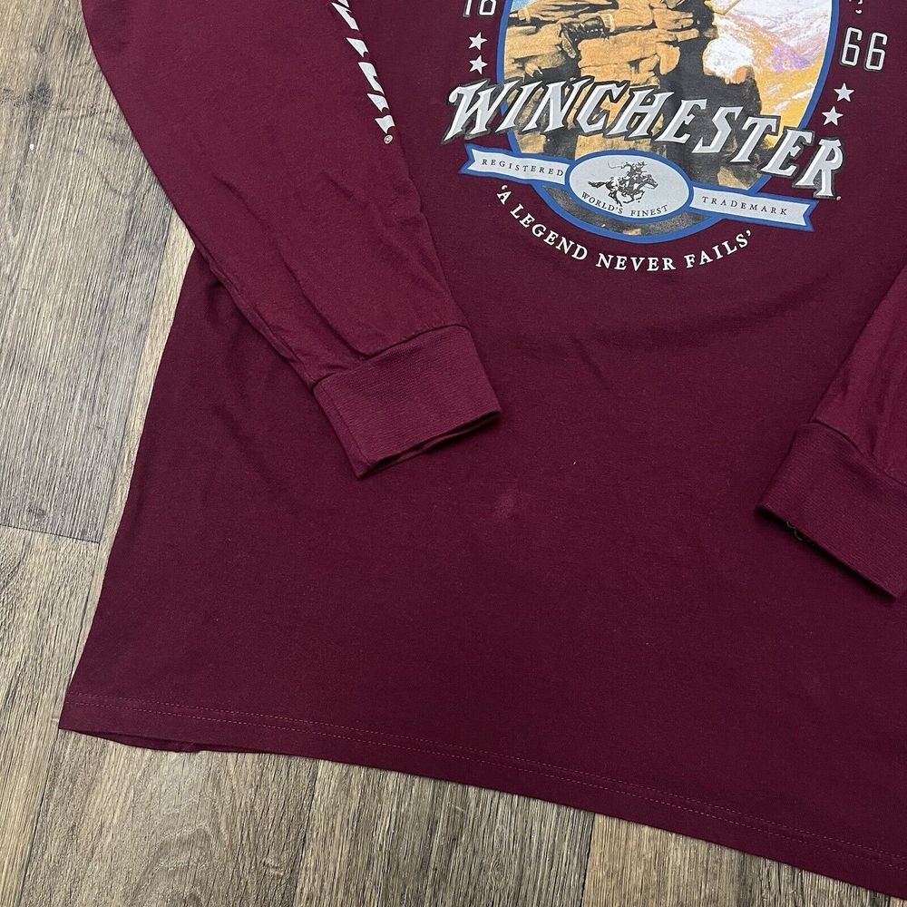Y2K Winchester 1866 Long Sleeve T-Shirt Men's Large Maroon Western Hunting - Picture 6 of 10